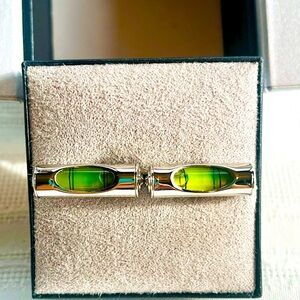 Cufflinks Bubble Level Green Liquid Silver‎ NIB